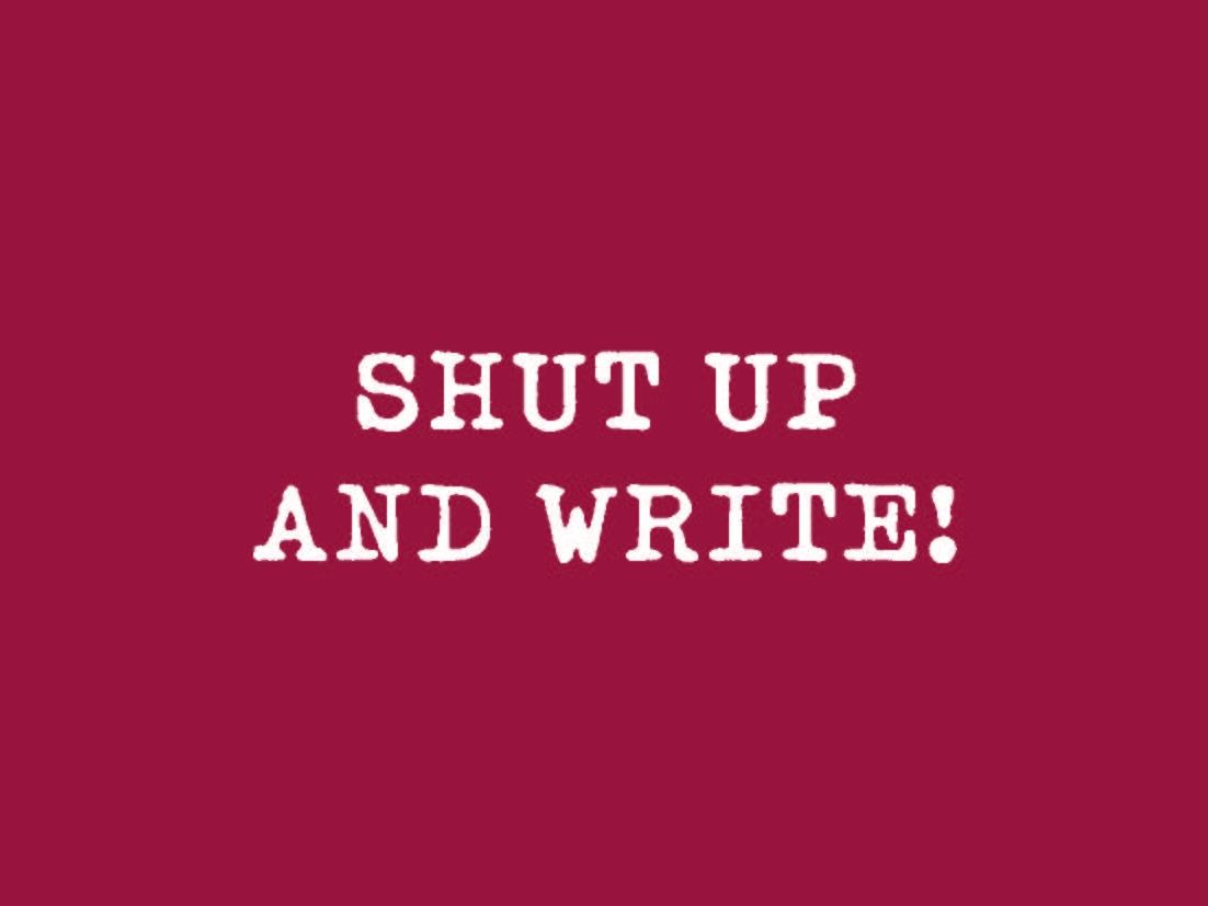 Postkarte mit Text "Shut up and Write"