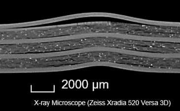 X-ray micrograph of a laminate structure.