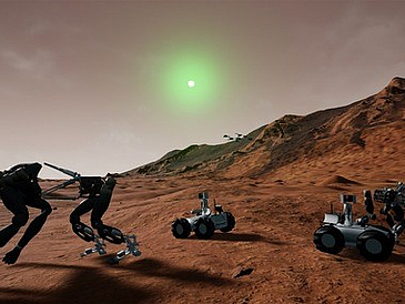 Das Projekt VaMEx-3, das von der Deutschen Raumfahrtagentur im DLR mit Mitteln des Bundesministeriums für Wirtschaft und Klimaschutz (BMWK) gefördert wird, ermöglicht die Zusammenarbeit zwischen verschiedenen Robotersystemen, die eines Tages auf dem Mars landen sollen