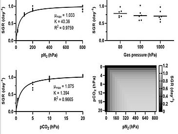 Dependence of cyanobacterium growth and Mars-specific photobioreactor mass on total pressure, pN2 and pCO2 pic