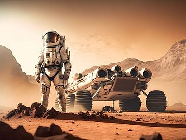 Astronaut at martian surface, AI generated