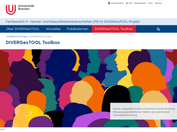 Screenshot der Startseite der Online-Toolbox des Projekts DIVERGesTOOL