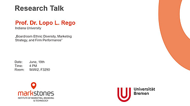 Prof. Dr. Lopo L. Rego von der Indiana University hält am 19. Juni um 16 Uhr einen Vortrag zu "Boardroom Ethnic Diversity, Marketing Strategy, and Firm Performance"
