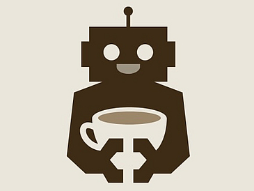 Hier sieht man eine Abbildung von einem Roboter der eine Tasse Kaffee hält.