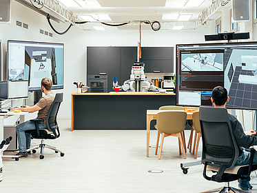 IntEL4CoRo Die Küche des Robotiklabors ist eine der virtuellen Simulationsumgebungen, auf die Studierende künftig zugreifen können“, erläutert Dr. Jörn Syrbe, Koordinator des Projekts IntEL4CoRo.