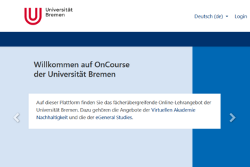 Screenshot der OnCourse-Startseite auf der Webseite der Uni Bremen.