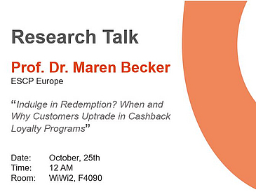 Showes the text:¨Research Talk Prof. Dr. Maren Becker ESCP Europe¨