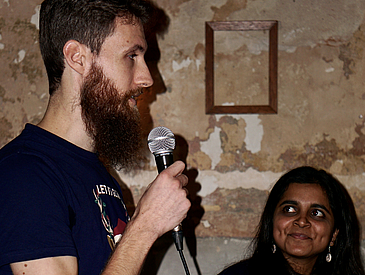 Manuel Meder and Amrita Suresh at Science goes Public, talking to the audience