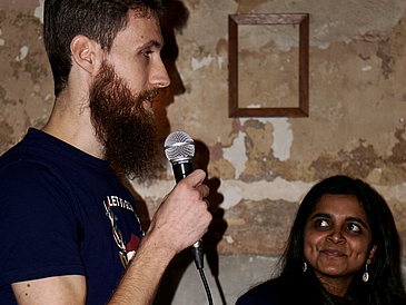 Manuel Meder and Amrita Suresh at Science goes Public, talking to the audience