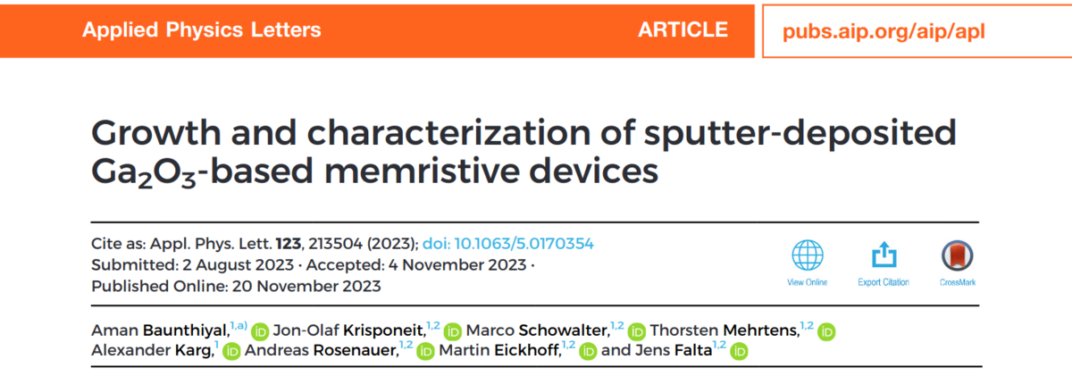 Publication in Applied Physical Letters