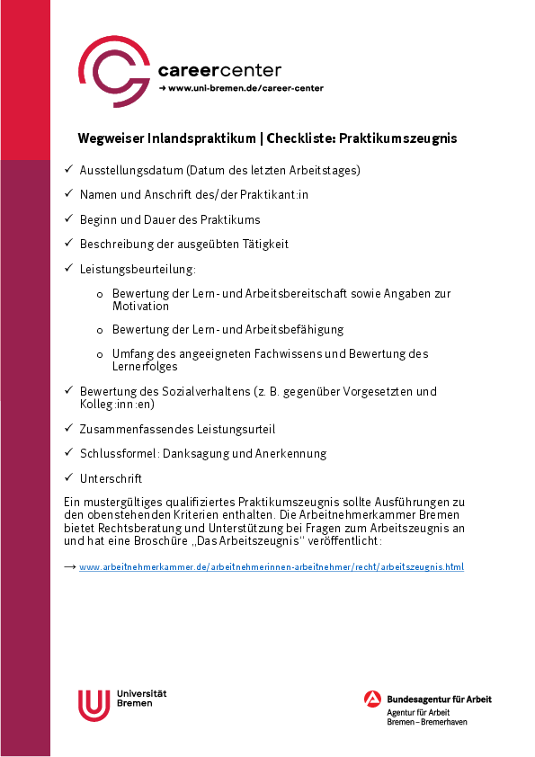Checkliste-Praktikumszeugnis_Wegweiser Inlandspraktikum