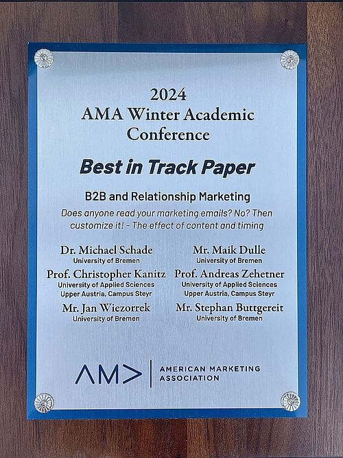 Best in Track Paper Award auf der 2024 Winter AMA Conference