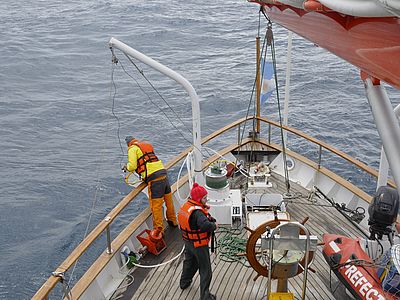 Deployment of a plankton net in Southwest Atlantic