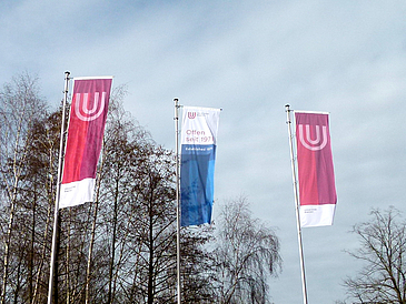 Fahnen auf dem Campus der Universität.